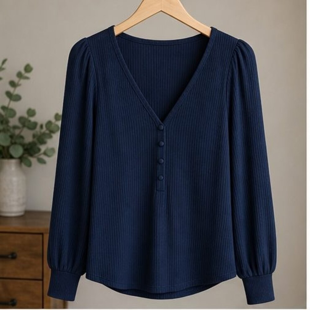 Navy V Neck Top
